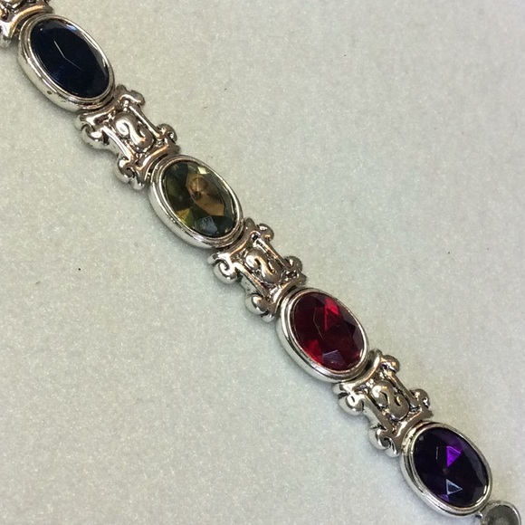 FINAL SALE PRICE Silver Multi Color Rhinestone Link Bracelet - Picture 6 of 11